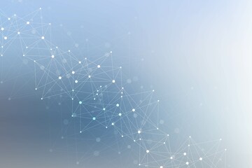Poster - Geometric abstract background with connected line and dots. Structure molecule and communication. Big Data Visualization. Medical, technology, science background. illustration.