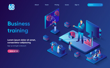 Aufkleber - Business training concept isometric landing page. Team listen to motivational speaker, professional skills improvement, 3d web banner template. Vector illustration with people scene in flat design