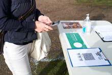 Covid QR Code Check-in Point At Outdoor Market