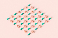 Syringes Organized In A Square On Pink Background. 3D 