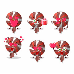 Poster - Red twirl lolipop wrapped cartoon character with love cute emoticon