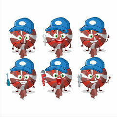 Sticker - mechanic red twirl lolipop wrapped cute mascot character with pliers