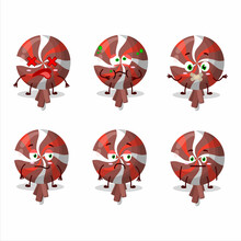 Red Twirl Lolipop Wrapped Cartoon Character With Nope Expression