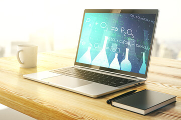Aufkleber - Creative chemistry illustration on modern computer monitor, science and research concept. 3D Rendering