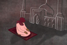 Woman Praying Outside A Mosque