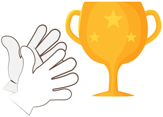 Wall Mural - concept of receiving significant prize. human hands reach for coveted golden goblet trophy cup. glos