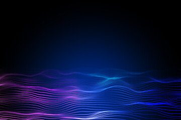 Aufkleber - Bright digital polygonal wave on dark backdrop with mock up place. Technology and design concept. 3D Rendering.