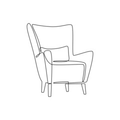 Wall Mural - Modern furniture armchair with pillow for home interior in scandinavian style outline contour lines. Simple linear silhouette of comfy chair. Doodle vector illustration