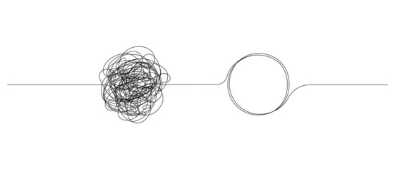 Aufkleber - Chaotically tangled line and untied knot in form of circle. The concept of solving problems is easy. Doodle vector illustration