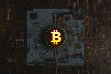Bitcoin Symbol Surrounded By Electrical Components