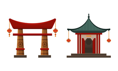 Wall Mural - Pagoda and Sacred Gate as Asian Architecture Vector Set