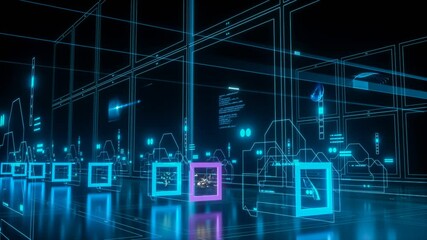 Poster - Blue abstract technology motion background. Generic artificial intelligence and future technology concept. 3D rendering.