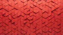 Triangular, 3D Wall Background With Tiles. Red, Tile Wallpaper With Futuristic, Polished Blocks. 3D Render