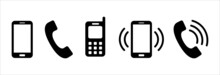 Phone Icon Vector Collection. Phone Ringing Symbol Set. Ringing Telephone Icons. Contains Icon Such As Old Model Telephone, Modern Smartphone, Keypad Phone.