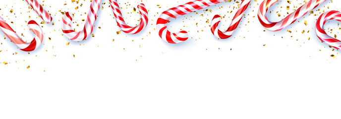 Wall Mural - Red and white striped candy cane sticks frame on white background.