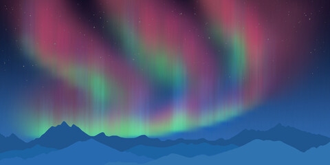 Wall Mural - fantasy on the theme of the northern landscape. aurora borealis, polar lights. vector illustration.