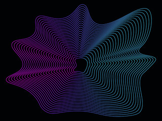 Abstract wavy curvey lines, irregular neon gradient colorful shape. Dark moody, technology background. Tech concept.