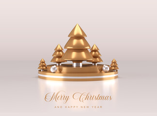 Wall Mural - merry christmas banner and happy new year with empty podium poster or banner 3d rendering