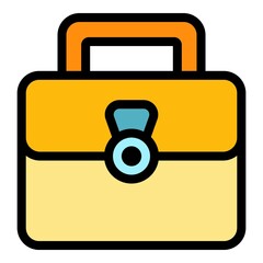 Poster - Business laptop bag icon. Outline business laptop bag vector icon color flat isolated