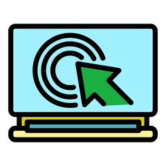 Poster - Target on monitor icon. Outline target on monitor vector icon color flat isolated