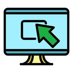 Poster - Arrow on monitor icon. Outline arrow on monitor vector icon color flat isolated