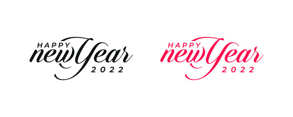 Happy New Year 2022 Logo. Abstract Hand-drawn creative calligraphy vector logo design. 2022 New year Logo