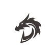 Initial logotype letter D and dragon head silhouette vector logo icon in black and white color