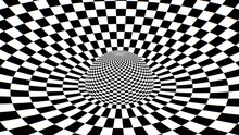 Trippy Checkerboard Black And White Tiles Spherical Optical Illusion - 4K Seamless VJ Loop Motion Background Animation