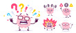 © wowomnom - Vector set of creative illustration of happy pink brain in glasses in different pose and emotion. Flat doodle style knowledge concept design of happy and angry brain character lifting weight