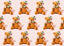 Pattern Of Anthropomorphic Teddy Bears Wearing Scarfs And Knit Hats