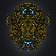  artwork illustration and t shirt design bull taurus engraving ornament