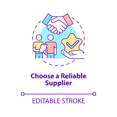 Choose reliable supplier concept icon. Trading partnership development. Distribution business start abstract idea thin line illustration. Vector isolated outline color drawing. Editable stroke