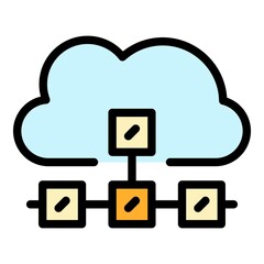 Sticker - Network data cloud icon. Outline network data cloud vector icon color flat isolated