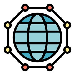 Poster - Social global network icon. Outline social global network vector icon color flat isolated