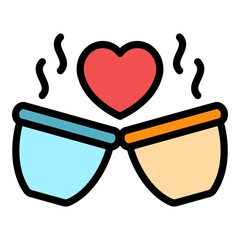 Poster - Love coffee cups icon. Outline love coffee cups vector icon color flat isolated