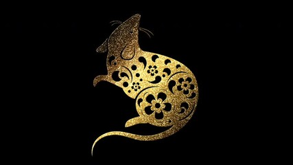 Poster - Chinese zodiac Astrological sign year of the rat - mouse with glittering gold particles symbol of the Chinese zodiac loop motion element for background