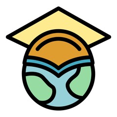 Poster - Global graduated hat icon. Outline global graduated hat vector icon color flat isolated