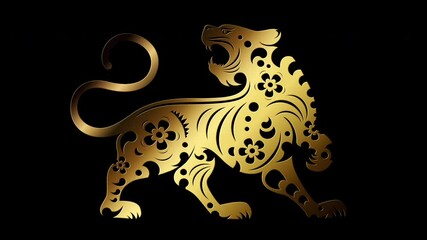 Poster - Chinese zodiac Astrological sign year of the tiger with glittering gold particles symbol of the Chinese zodiac loop motion element for background