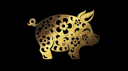 Poster - Chinese zodiac Astrological sign year of the pig - boar with glittering gold particles symbol of the Chinese zodiac loop motion element for background