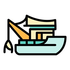 Wall Mural - Fishing boat tools icon. Outline fishing boat tools vector icon color flat isolated