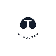Poster - Black logo with cut out silhouette of letter T, round monogram for business and branding. Modern vector logotype, circle badge negative space style