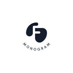 Poster - Black logo with cut out silhouette of letter F, round monogram for business and branding. Modern vector logotype, circle badge negative space style