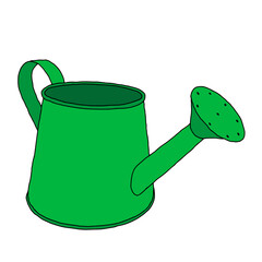 Wall Mural - Hand drawn outline black vector illustration of a beautiful green metal watering can for gardening isolated on a white background