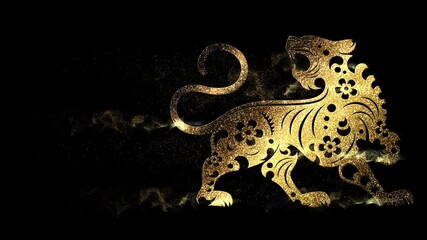 Poster - Chinese zodiac Astrological sign year of the tiger with glittering gold particles symbol of the Chinese zodiac loop motion element for background