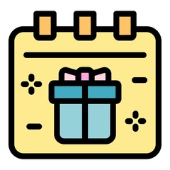 Poster - Birthday calendar icon. Outline birthday calendar vector icon color flat isolated