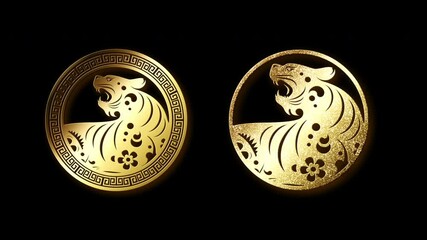 Poster - Chinese zodiac Astrological sign year of the tiger with glittering gold particles symbol of the Chinese zodiac loop motion element for background