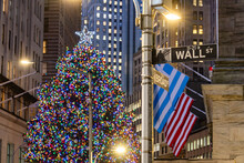 Christmas Tree At Wall Street In Midtown Manhattan, New York City, USA