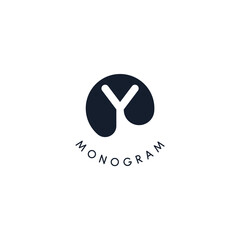 Poster - Black logo with cut out silhouette of letter Y, round monogram for business and branding. Modern vector logotype, circle badge negative space style