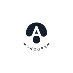 Poster - Black logo with cut out silhouette of letter A, round monogram for business and branding. Modern vector logotype, circle badge negative space style