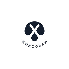 Poster - Black logo with cut out silhouette of letter X, round monogram for business and branding. Modern vector logotype, circle badge negative space style